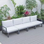 LeisureMod Hamilton, ensemble de 4 fauteuils de patio en aluminium, chaises d'extérieur modernes avec coussins, sièges résistants aux intempéries pour patio, terrasse, véranda