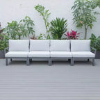 LeisureMod Hamilton, ensemble de 4 fauteuils de patio en aluminium, chaises d'extérieur modernes avec coussins, sièges résistants aux intempéries pour patio, terrasse, véranda