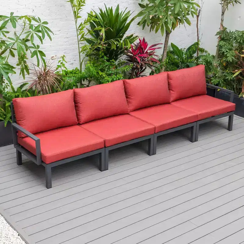 LeisureMod Hamilton, ensemble de 4 fauteuils de patio en aluminium, chaises d'extérieur modernes avec coussins, sièges résistants aux intempéries pour patio, terrasse, véranda