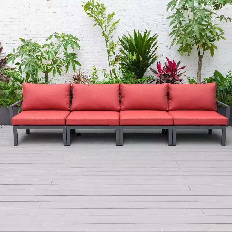 LeisureMod Hamilton, ensemble de 4 fauteuils de patio en aluminium, chaises d'extérieur modernes avec coussins, sièges résistants aux intempéries pour patio, terrasse, véranda