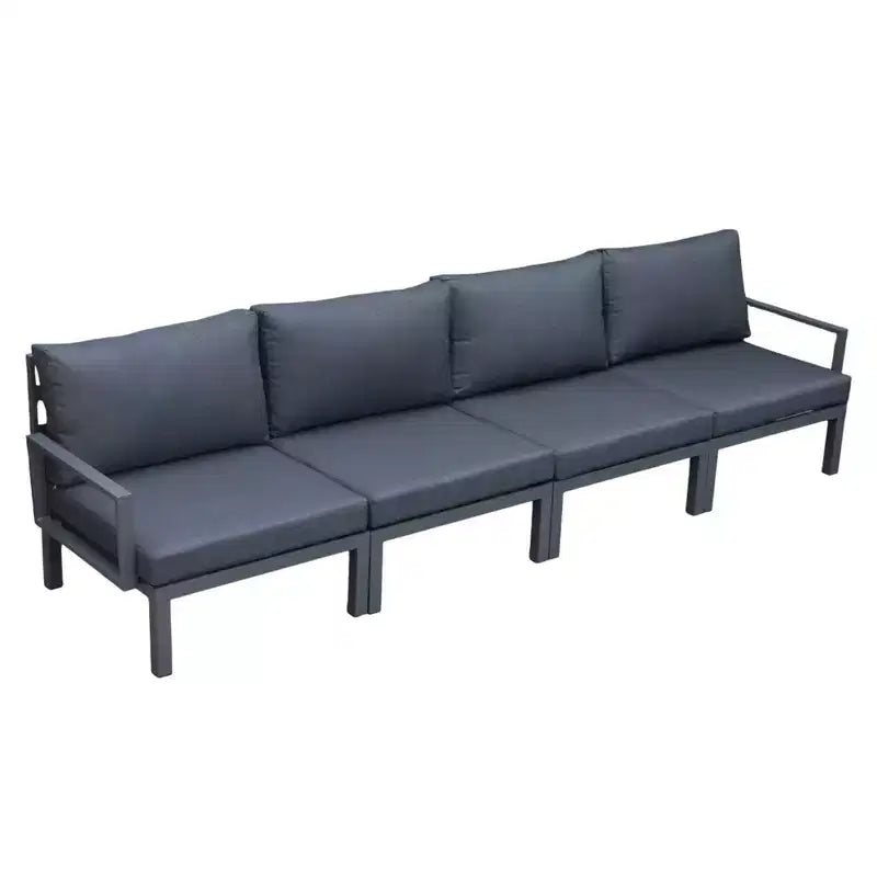 LeisureMod Hamilton, ensemble de 4 fauteuils de patio en aluminium, chaises d'extérieur modernes avec coussins, sièges résistants aux intempéries pour patio, terrasse, véranda