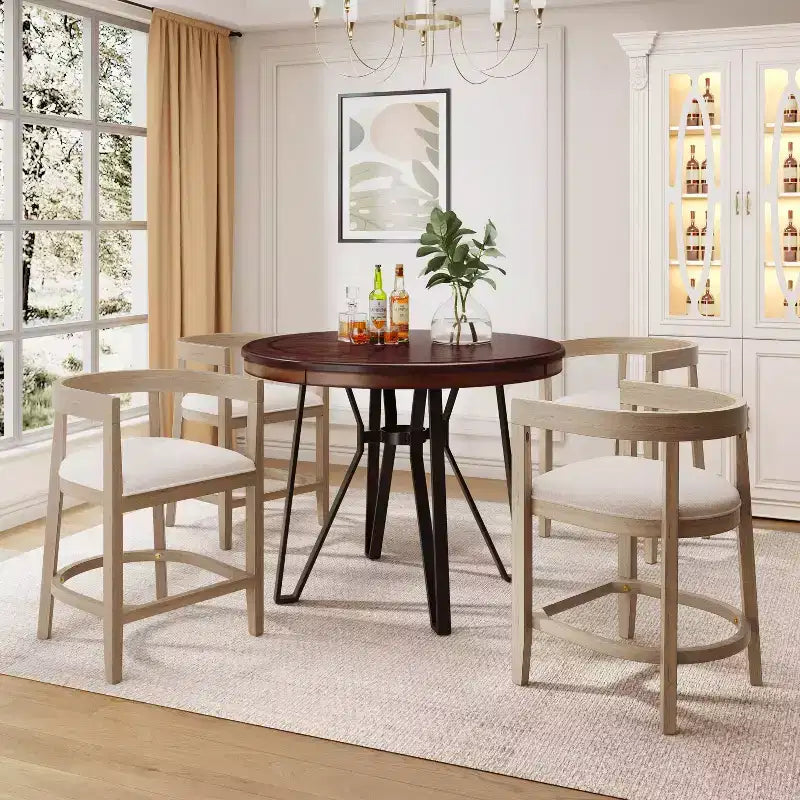 Ensemble de salle à manger Christopher Knight Home Ember 5 pièces en métal et hévéa, hauteur comptoir