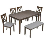 Ensemble de salle à manger 6 pièces : Table rectangulaire en bois, 4 chaises rembourrées, banc pour cuisine, salon, bar