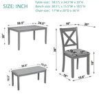 Ensemble de salle à manger 6 pièces : Table rectangulaire en bois, 4 chaises rembourrées, banc pour cuisine, salon, bar