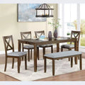 Ensemble de salle à manger 6 pièces : Table rectangulaire en bois, 4 chaises rembourrées, banc pour cuisine, salon, bar