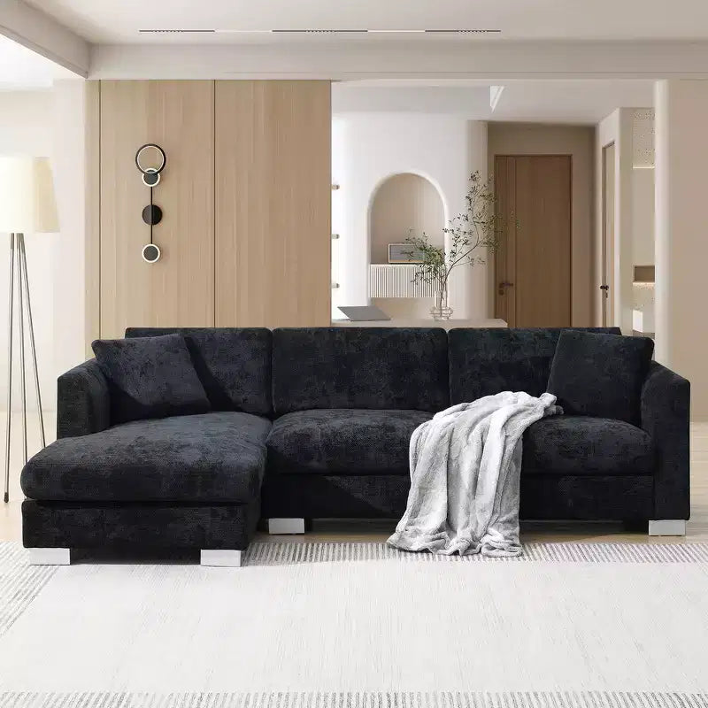 Canapé d'angle surdimensionné Whisen Modern, ensemble de canapé de luxe en forme de L avec méridienne et 2 oreillers