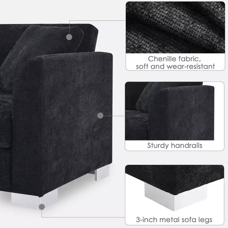 Canapé d'angle surdimensionné Whisen Modern, ensemble de canapé de luxe en forme de L avec méridienne et 2 oreillers