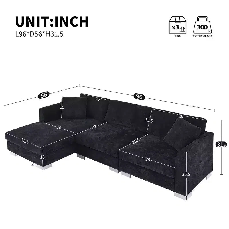 Canapé d'angle surdimensionné Whisen Modern, ensemble de canapé de luxe en forme de L avec méridienne et 2 oreillers