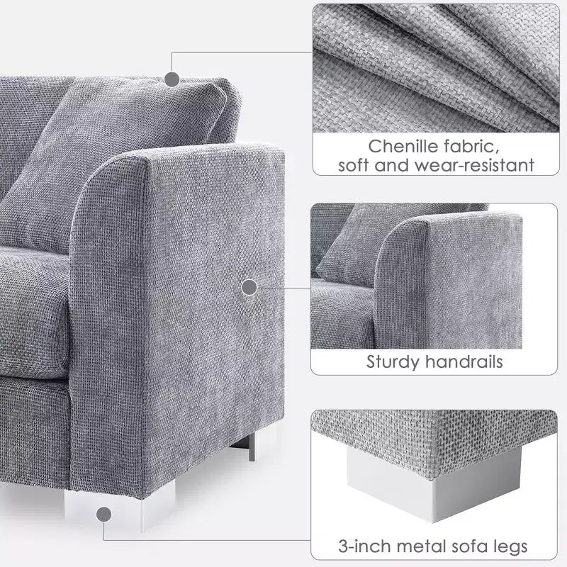 Canapé d'angle surdimensionné Whisen Modern, ensemble de canapé de luxe en forme de L avec méridienne et 2 oreillers