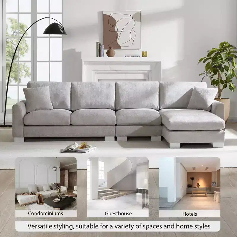 Canapé d'angle surdimensionné Whisen Modern, ensemble de canapé de luxe en forme de L avec méridienne et 2 oreillers