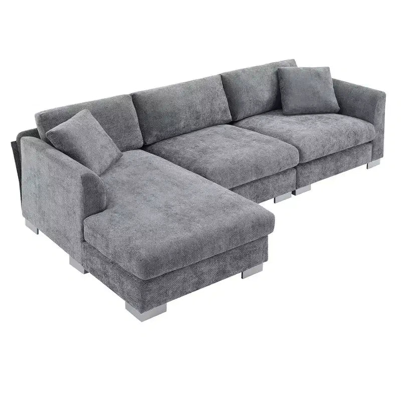 Canapé d'angle surdimensionné Whisen Modern, ensemble de canapé de luxe en forme de L avec méridienne et 2 oreillers