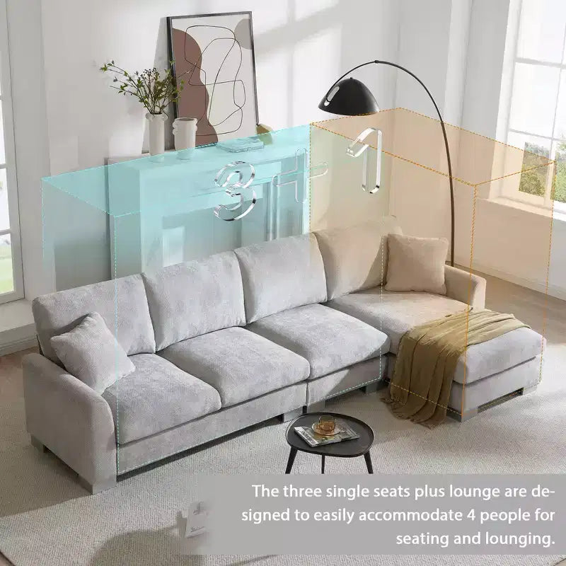 Canapé d'angle surdimensionné Whisen Modern, ensemble de canapé de luxe en forme de L avec méridienne et 2 oreillers