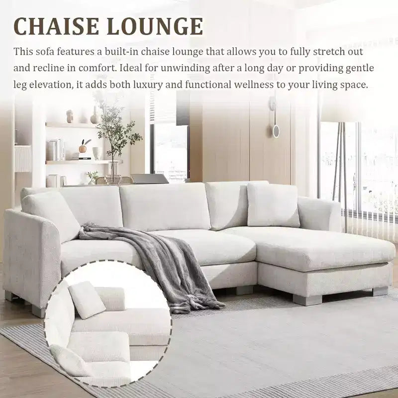 Canapé d'angle surdimensionné Whisen Modern, ensemble de canapé de luxe en forme de L avec méridienne et 2 oreillers