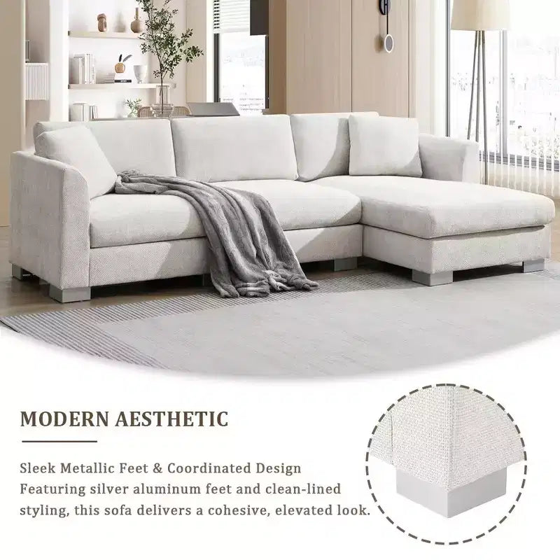 Canapé d'angle surdimensionné Whisen Modern, ensemble de canapé de luxe en forme de L avec méridienne et 2 oreillers