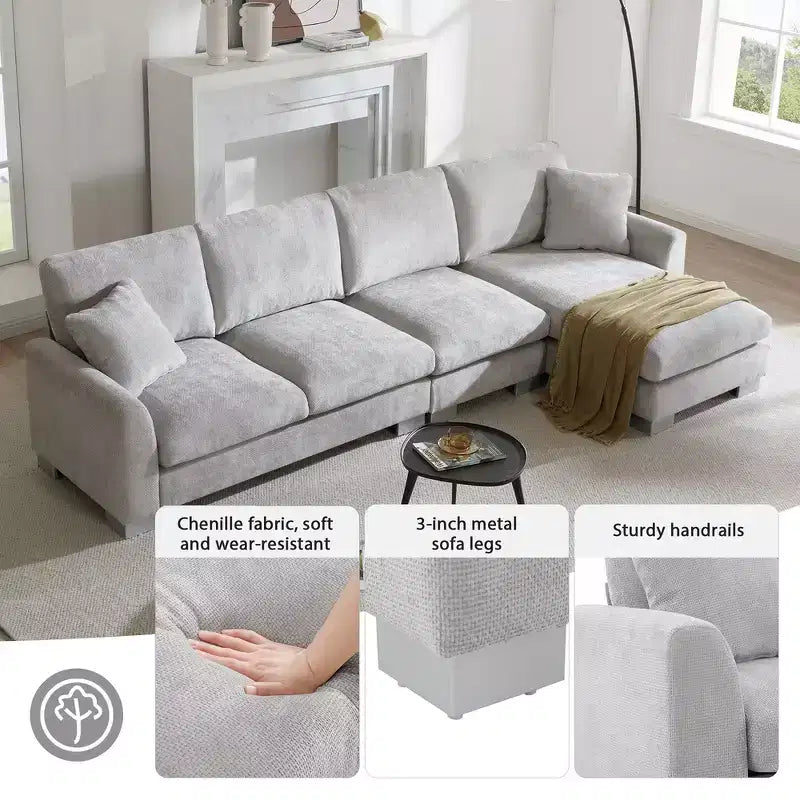 Canapé d'angle surdimensionné Whisen Modern, ensemble de canapé de luxe en forme de L avec méridienne et 2 oreillers
