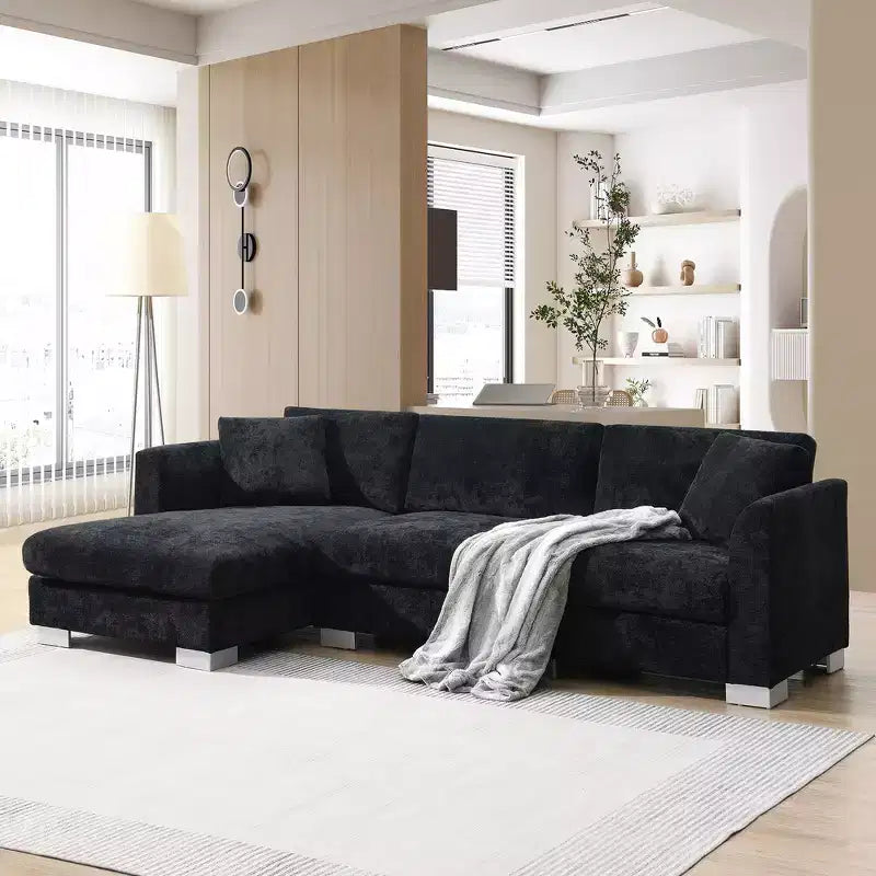 Canapé d'angle surdimensionné Whisen Modern, ensemble de canapé de luxe en forme de L avec méridienne et 2 oreillers