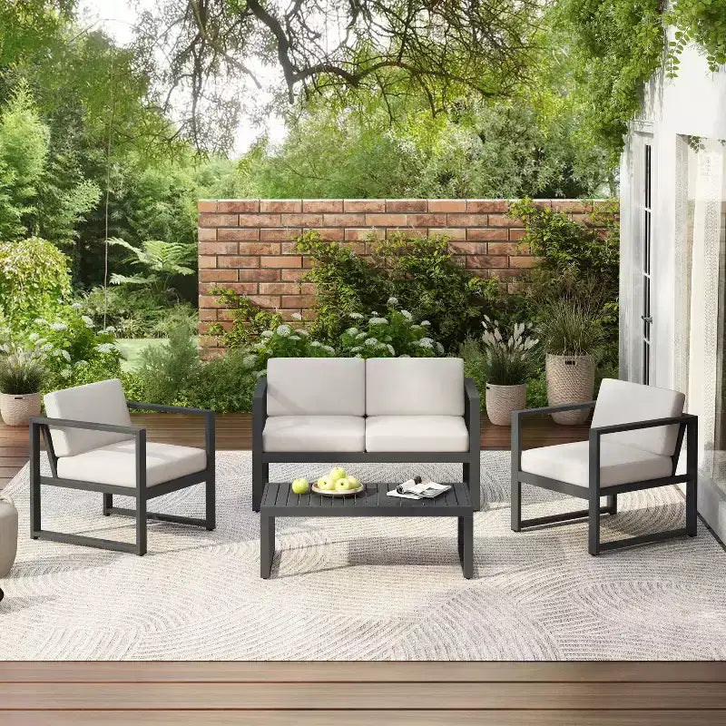 Christopher Knight Home Thorne Ensemble de conversation moderne en aluminium à 4 places pour l'extérieur