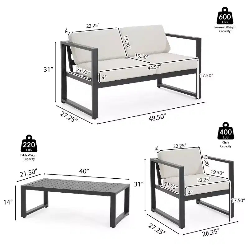 Christopher Knight Home Thorne Ensemble de conversation moderne en aluminium à 4 places pour l'extérieur