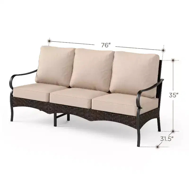 Captiva Designs – Ensemble de patio extérieur 4 pièces très grand format en métal et rotin avec foyer et fauteuils à bascule