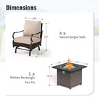 Captiva Designs – Ensemble de patio extérieur 4 pièces très grand format en métal et rotin avec foyer et fauteuils à bascule