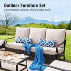 Captiva Designs – Ensemble de patio extérieur 4 pièces très grand format en métal et rotin avec foyer et fauteuils à bascule