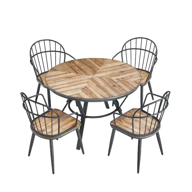Ensemble de salle à manger 5 pièces avec 4 chaises de salle à manger et table ronde/carrée, Noir+Naturel/Noyer-ModernLuxe