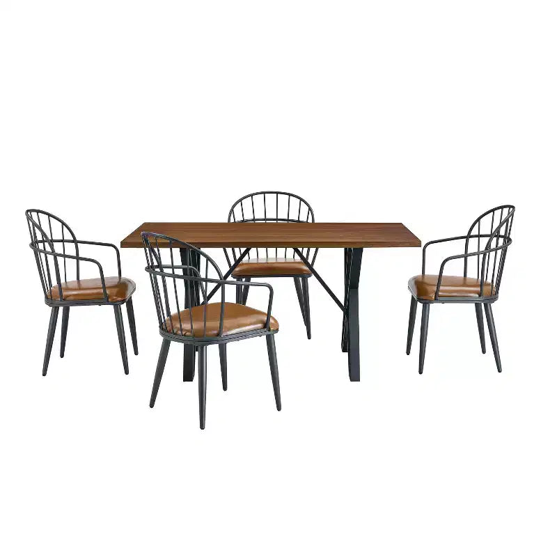 Ensemble de salle à manger 5 pièces avec 4 chaises de salle à manger et table ronde/carrée, Noir+Naturel/Noyer-ModernLuxe