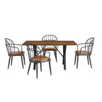 Ensemble de salle à manger 5 pièces avec 4 chaises de salle à manger et table ronde/carrée, Noir+Naturel/Noyer-ModernLuxe