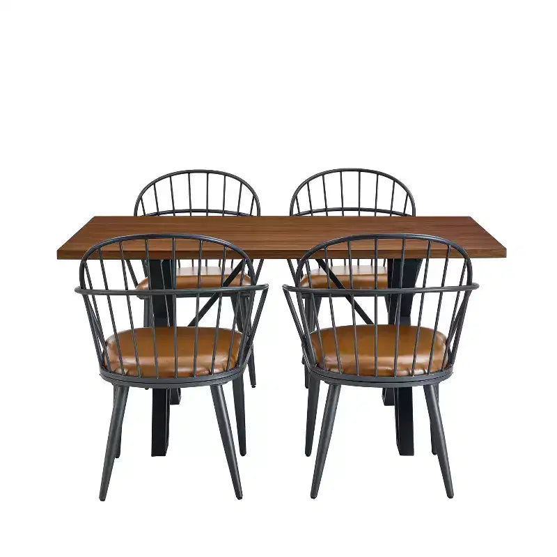 Ensemble de salle à manger 5 pièces avec 4 chaises de salle à manger et table ronde/carrée, Noir+Naturel/Noyer-ModernLuxe
