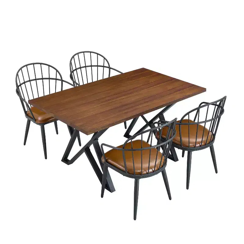 Ensemble de salle à manger 5 pièces avec 4 chaises de salle à manger et table ronde/carrée, Noir+Naturel/Noyer-ModernLuxe