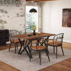 5 Piece Dining Table Set Dining Set with 4 Dining Chairs and Round/Square Table, Black+Natural/Walnut-ModernLuxe