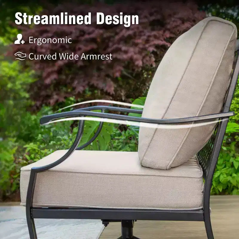 Captiva Designs Ensemble de salon de jardin 4 pièces en métal avec foyer et fauteuils à bascule à dossier ajouré pour jardin, piscine, cour arrière