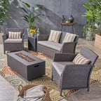 Christopher Knight Home Brynnli Salon de jardin 4 places en osier avec brasero