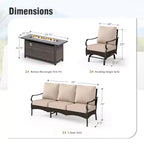 Captiva Designs – Ensemble de patio extérieur 4 pièces très grand format en métal et rotin avec foyer et fauteuils à bascule