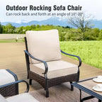 Captiva Designs – Ensemble de patio extérieur 4 pièces très grand format en métal et rotin avec foyer et fauteuils à bascule