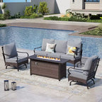 Captiva Designs – Ensemble de patio extérieur 4 pièces très grand format en métal et rotin avec foyer et fauteuils à bascule