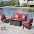 Captiva Designs – Ensemble de patio extérieur 4 pièces très grand format en métal et rotin avec foyer et fauteuils à bascule