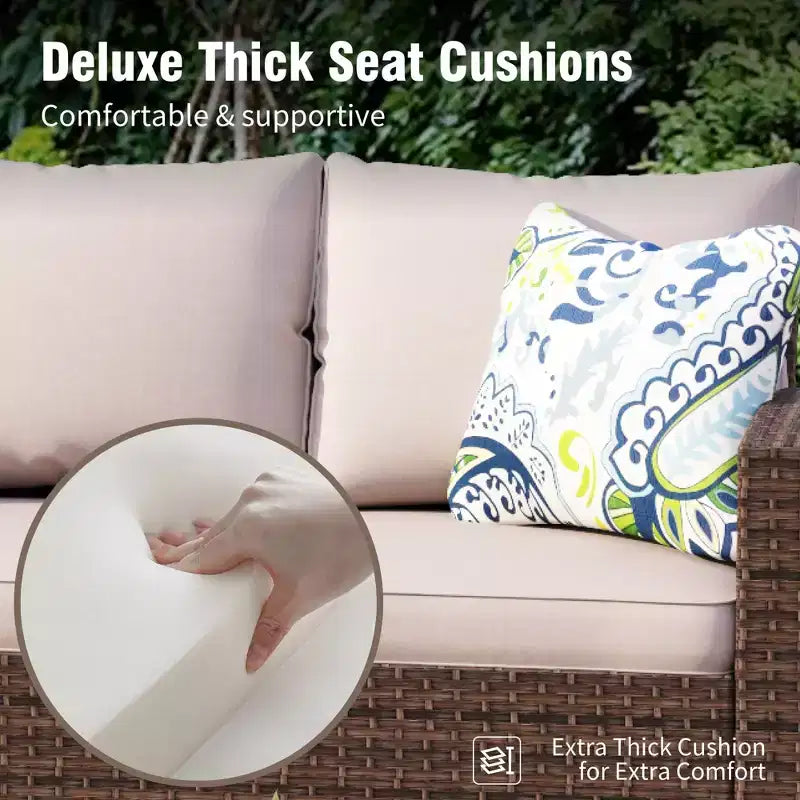 Captiva Designs Ensemble de 8 meubles de jardin en rotin tressé avec canapé rembourré, brasero, poufs et fauteuils individuels