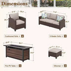 Captiva Designs Ensemble de 8 meubles de jardin en rotin tressé avec canapé rembourré, brasero, poufs et fauteuils individuels