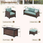Captiva Designs Ensemble de 8 meubles de jardin en rotin tressé avec canapé rembourré, brasero, poufs et fauteuils individuels