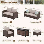 Captiva Designs Ensemble de salon de jardin 7 pièces en rotin tressé avec coussins, brasero, ottomans et causeuse