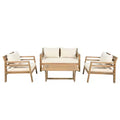 Christopher Knight Home Behram 4 Pieces Outdoor Acacia Wood Slat Design Seating Set, Beige