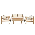 Christopher Knight Home Behram 4 Pieces Outdoor Acacia Wood Slat Design Seating Set, Beige