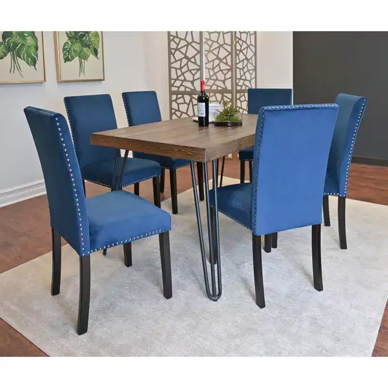 Ensemble de salle à manger Ashzo de Roundhill Furniture, table à manger avec pieds épingles et 6 chaises, 7 pièces