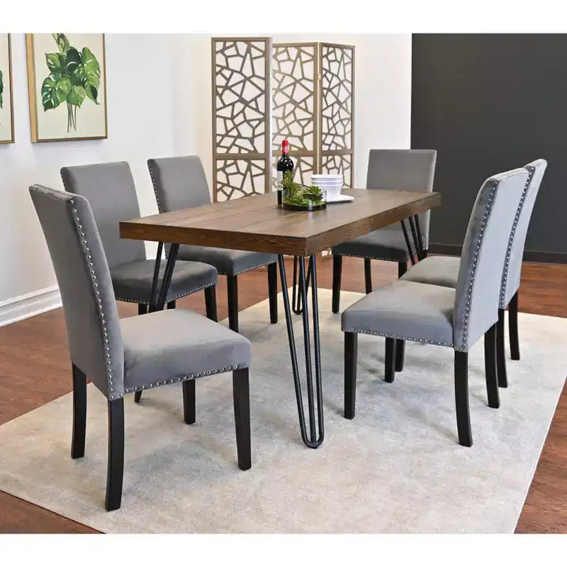 Ensemble de salle à manger Ashzo de Roundhill Furniture, table à manger avec pieds épingles et 6 chaises, 7 pièces