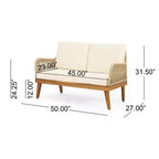 GDFStudio Hueber Ensemble de Conversation d'Extérieur 4 Places en Bois d'Acacia et Corde avec Coussins, Teck, Marron Clair et Beige