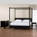 Ensemble de chambre à baldaquin 4 pièces en bois cannelé ivoire Primrose Mid-Century Baxton Studio