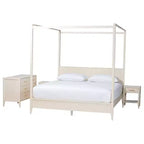 Ensemble de chambre à baldaquin 4 pièces en bois cannelé ivoire Primrose Mid-Century Baxton Studio