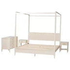 Ensemble de chambre à baldaquin 4 pièces en bois cannelé ivoire Primrose Mid-Century Baxton Studio