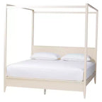 Ensemble de chambre à baldaquin 4 pièces en bois cannelé ivoire Primrose Mid-Century Baxton Studio